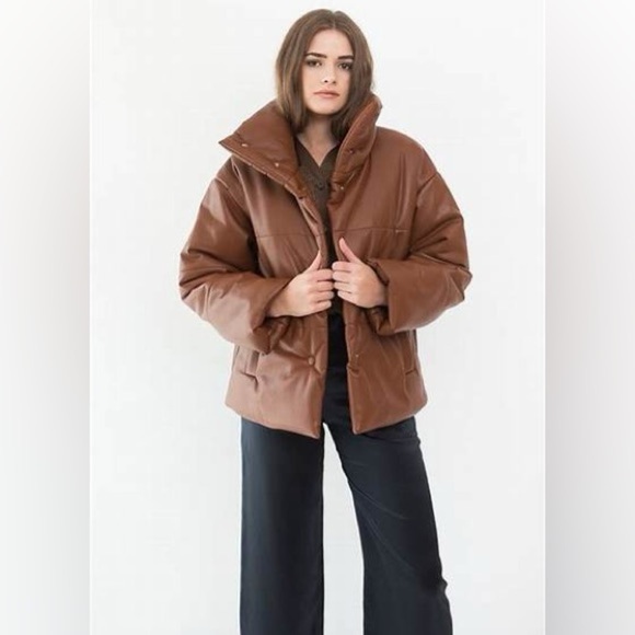 Anthropologie Jackets & Blazers - Avec les Files Faux Leather Puffer Saddle NWOT